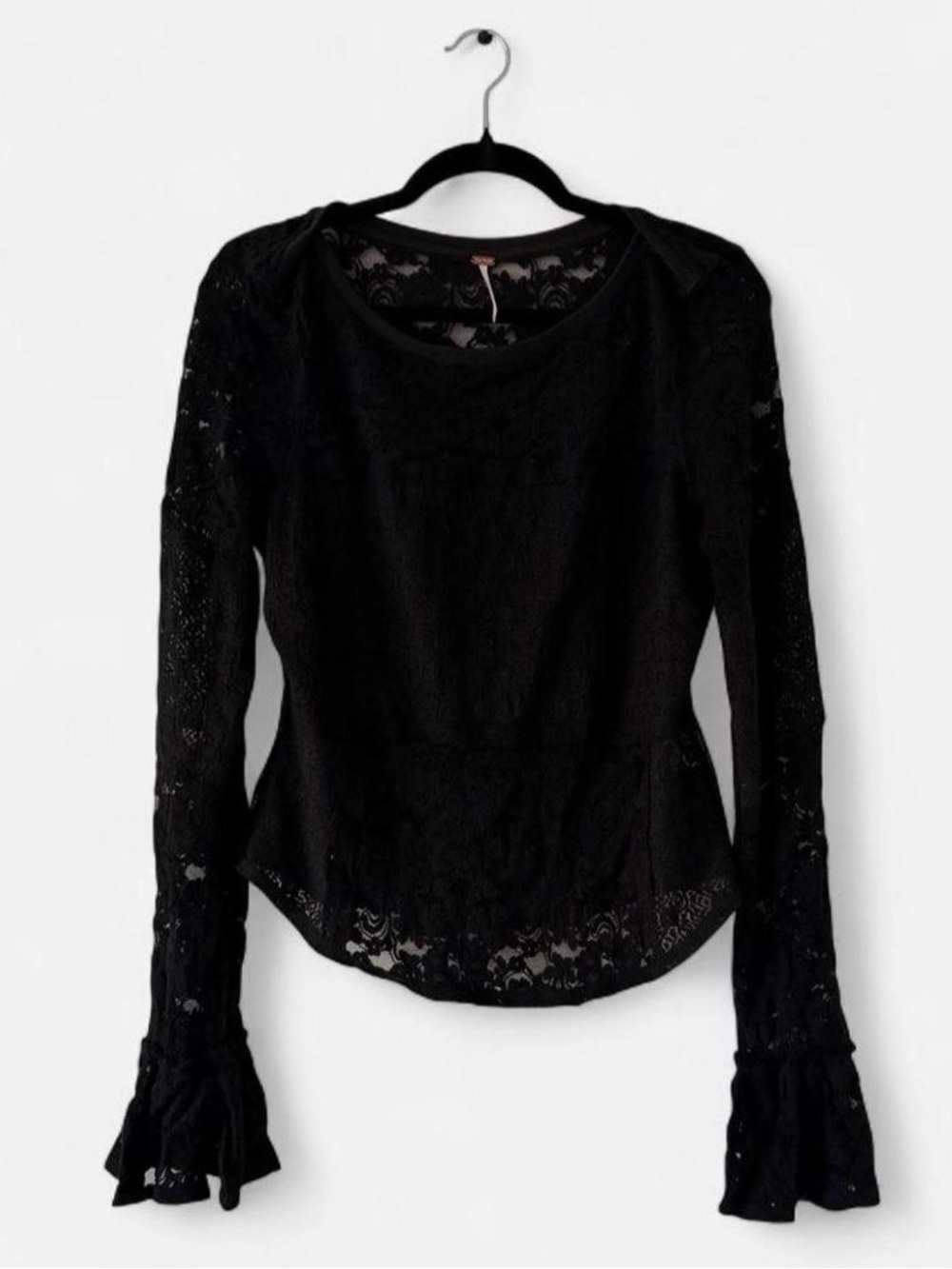 Free People Women’s XL Black Floral Lace Long Sleeve Top